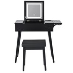 35" Black Wood Mirrored Vanity Table