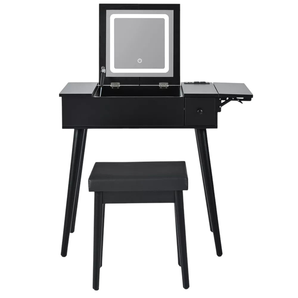 35" Black Wood Mirrored Vanity Table