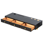 52" Black Wood Three Drawer Vanity Table