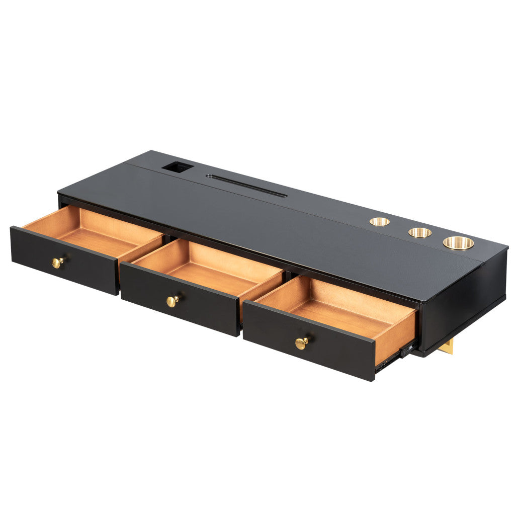 52" Black Wood Three Drawer Vanity Table