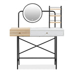 41" Black Natural And White Wood and Iron Vanity Table With Mirror And Lights