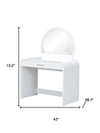 43" White Wood Mirrored Vanity Table With Mirror And Lights