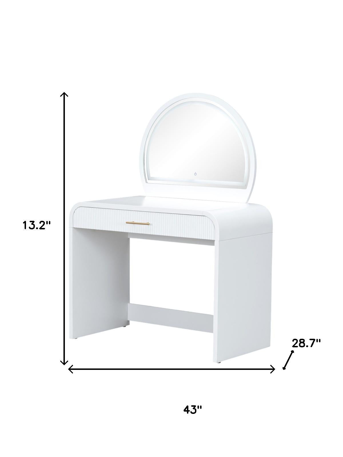 43" White Wood Mirrored Vanity Table With Mirror And Lights
