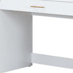 43" White Wood Mirrored Vanity Table With Mirror And Lights