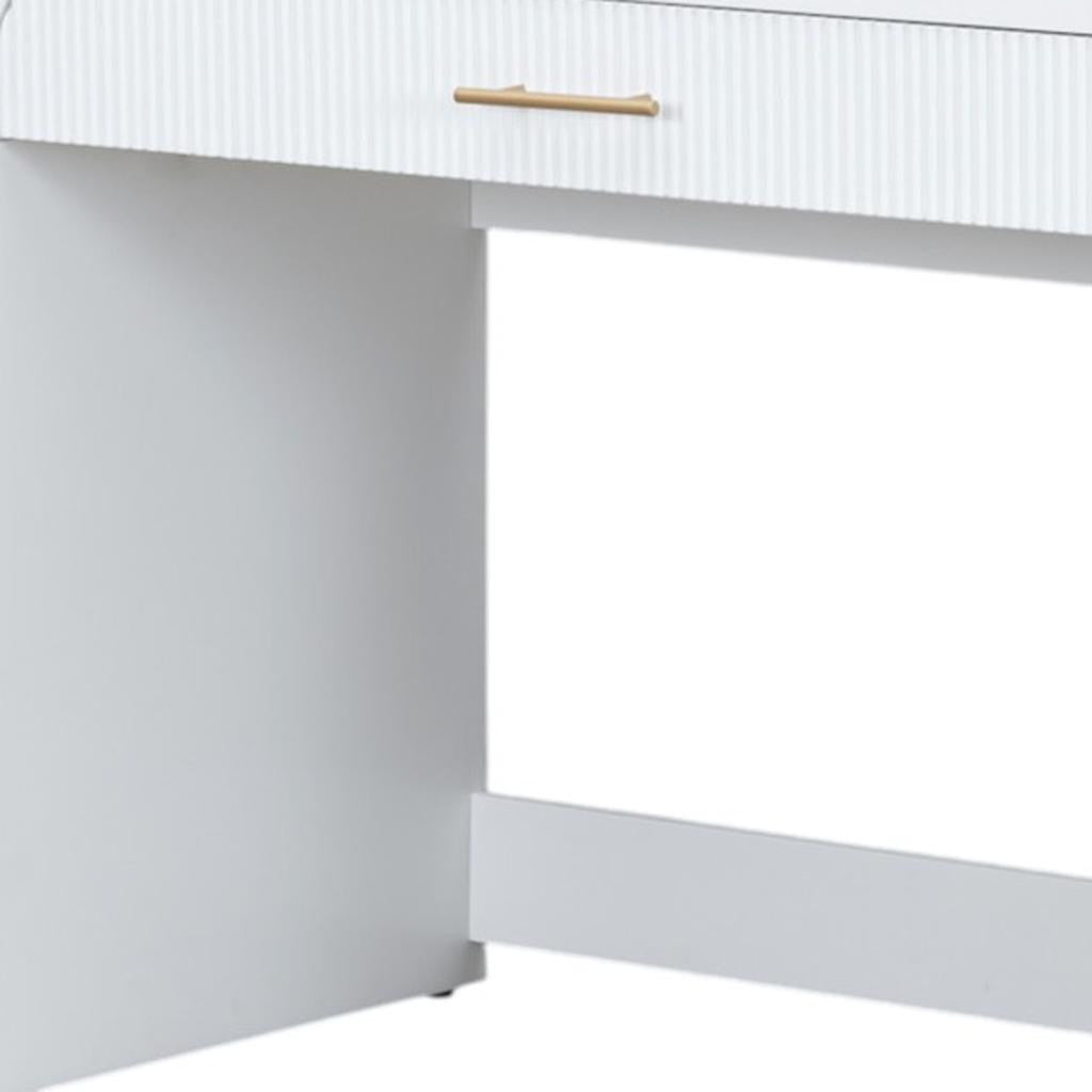 43" White Wood Mirrored Vanity Table With Mirror And Lights