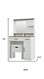38" White Wood Mirrored Two Drawer Vanity Table And Lights
