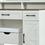 38" White Wood Mirrored Two Drawer Vanity Table And Lights