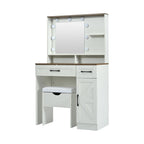 38" White Wood Mirrored Two Drawer Vanity Table And Lights