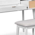 48" White Wood Mirrored Three Drawer Vanity Table And Lights