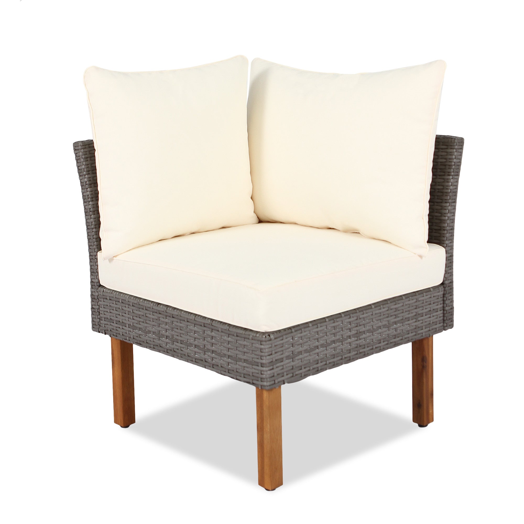 Nine Piece Gray and Beige Rattan Upholstered Cushions Sectional Seating Group With Table