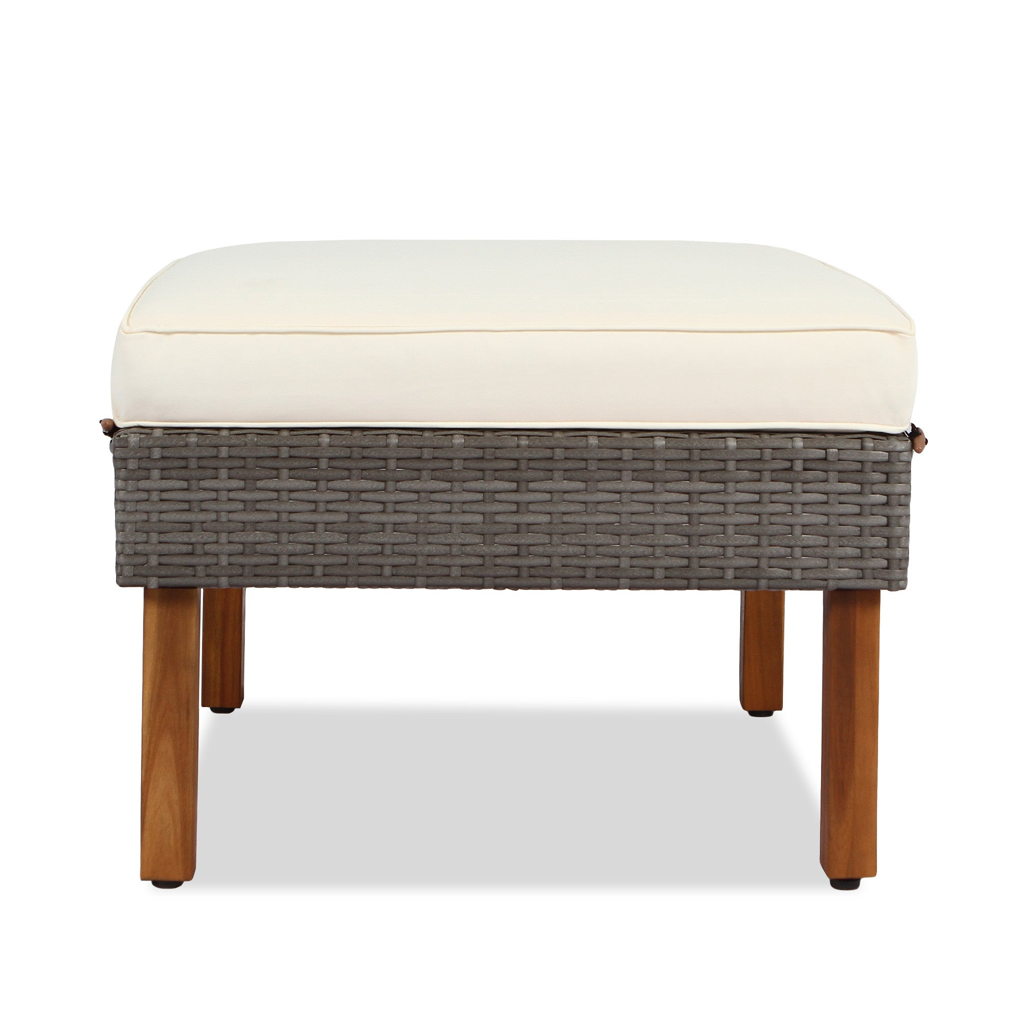 Nine Piece Gray and Beige Rattan Upholstered Cushions Sectional Seating Group With Table