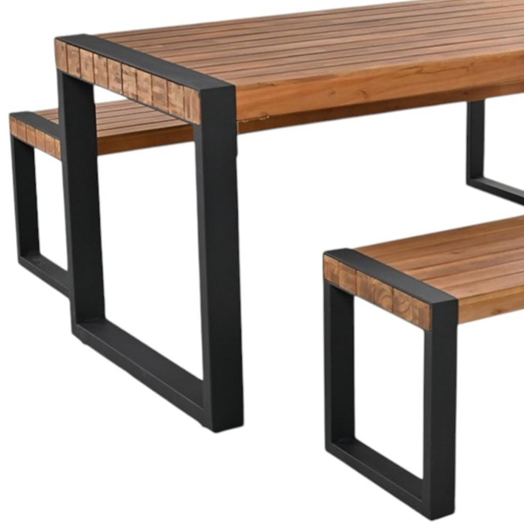 Three Piece Natural Solid Wood Outdoor Patio Set With Table