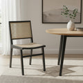 Natural and Black Solid Wood and Cane Partially Open Back Dining Side Chair