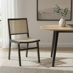 Natural and Black Solid Wood and Cane Partially Open Back Dining Side Chair