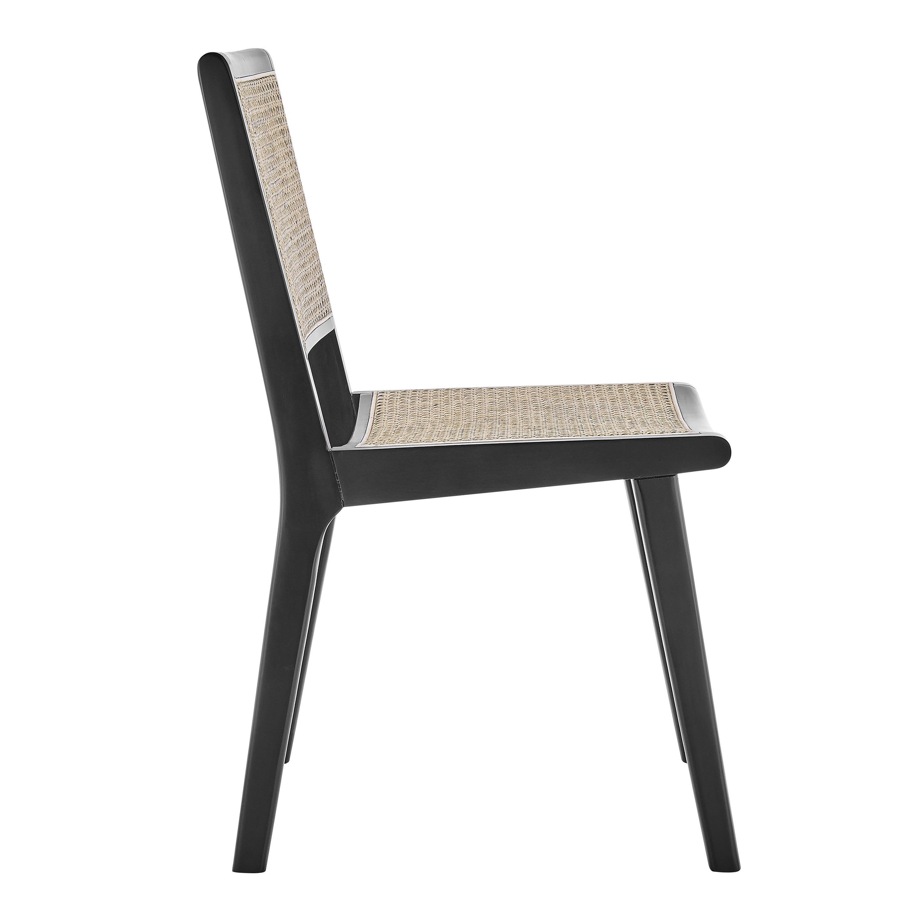 Natural and Black Solid Wood and Cane Partially Open Back Dining Side Chair