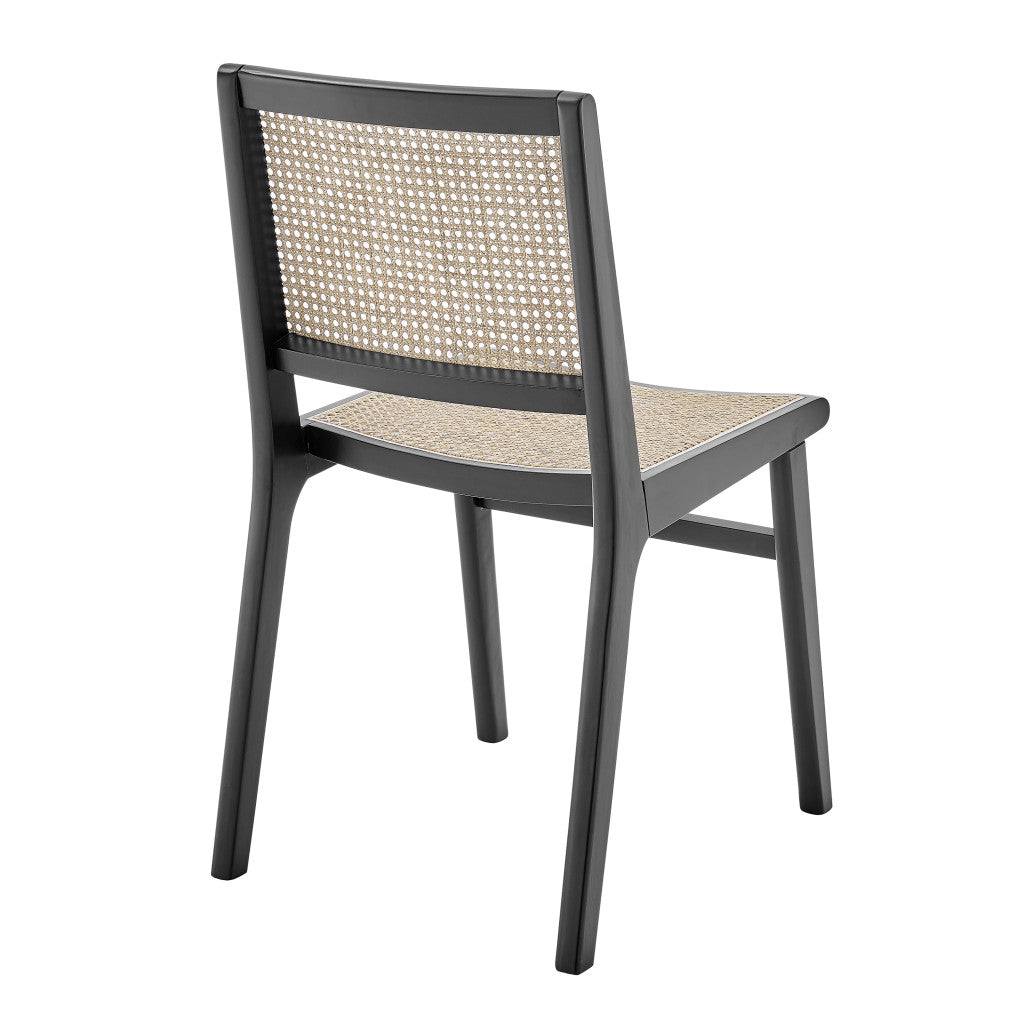 Natural and Black Solid Wood and Cane Partially Open Back Dining Side Chair