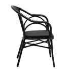 Set of Two Black Textured Mesh Sling And Aluminum Outdoor Stacking Arm Chairs