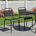 Set of Two Black Aluminum Outdoor Stacking Dining Chairs