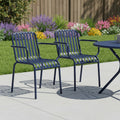 Set of Two Dark Blue Steel Outdoor Stacking Arm Chairs