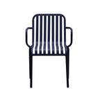 Set of Two Dark Blue Steel Outdoor Stacking Arm Chairs