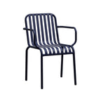 Set of Two Dark Blue Steel Outdoor Stacking Arm Chairs