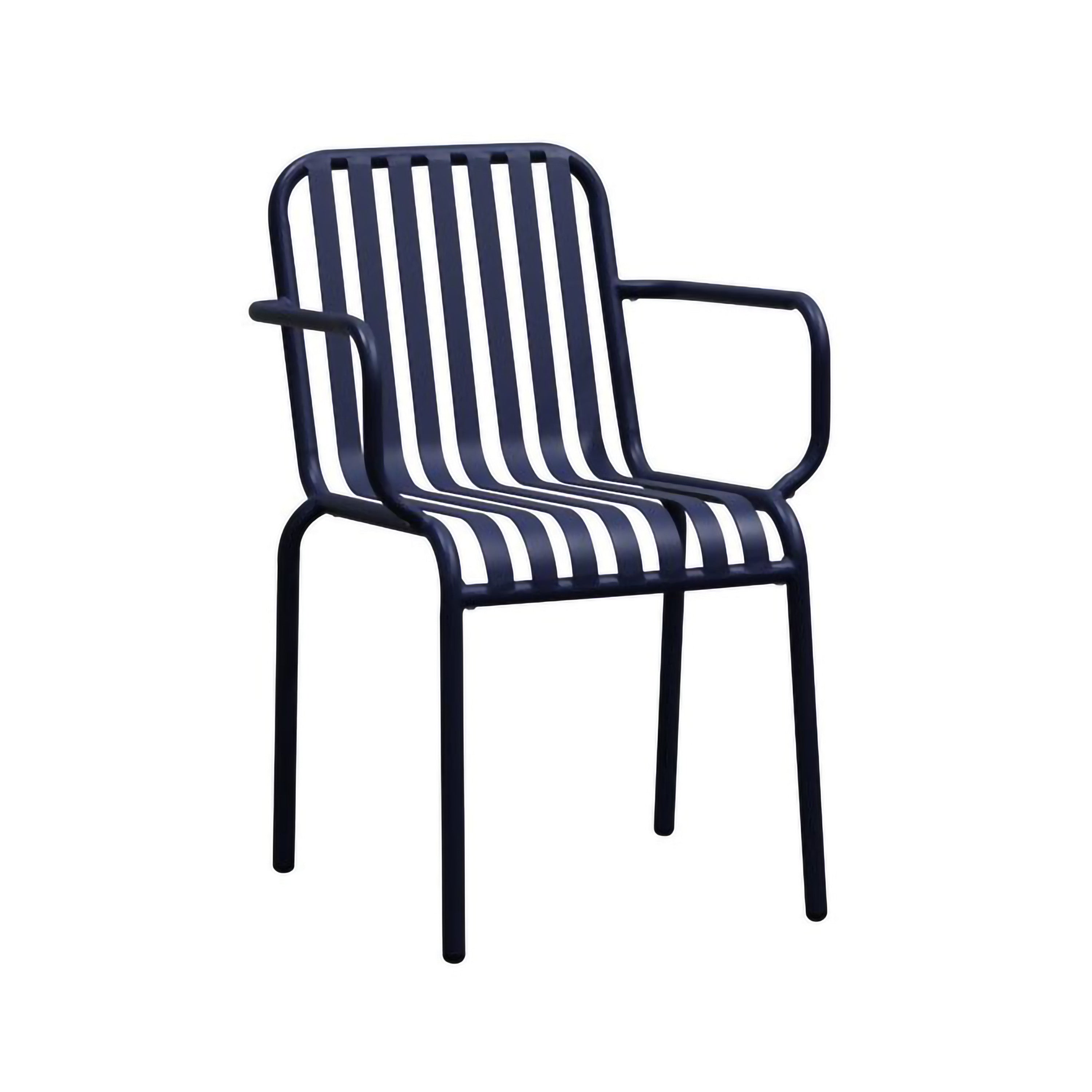 Set of Two Dark Blue Steel Outdoor Stacking Arm Chairs