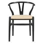 Set of Two Beige and Black Velvet and Solid Wood Wishbone Back Dining Arm Chairs