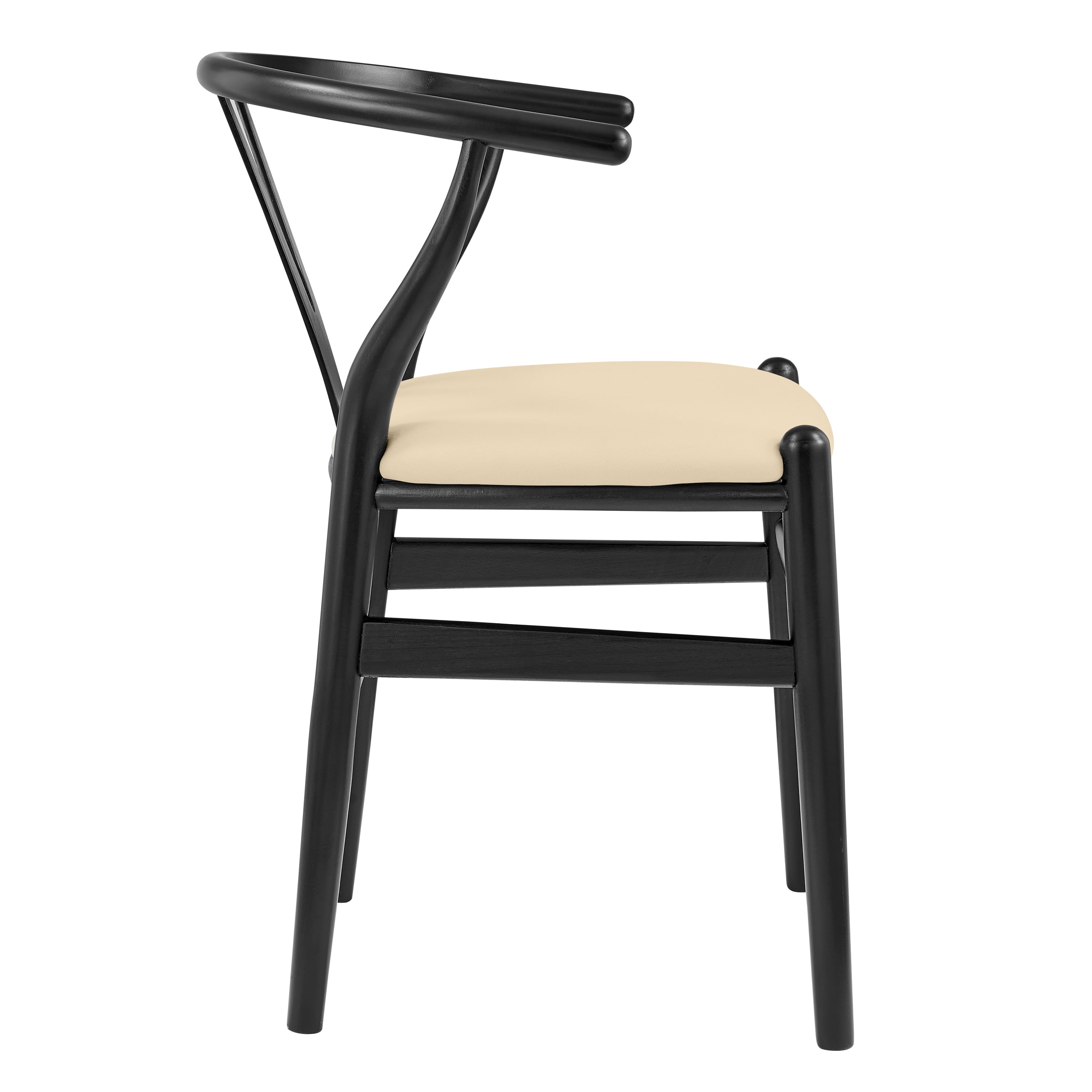 Set of Two Beige and Black Velvet and Solid Wood Wishbone Back Dining Arm Chairs