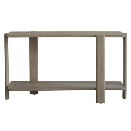 54" Natural Solid Wood Distressed Console Table With Shelf