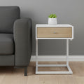 25" White and Natural Wood and Steel End Table With Drawer And USB Port