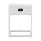 25" White and Natural Wood and Steel End Table With Drawer And USB Port