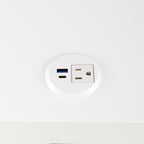 25" White and Natural Wood and Steel End Table With Drawer And USB Port