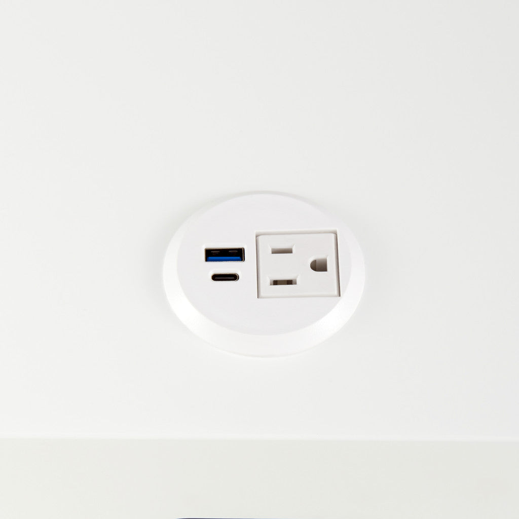 25" White and Natural Wood and Steel End Table With Drawer And USB Port