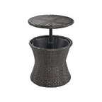 Five Piece Black and Beige Wicker Upholstered Cushions Two Person Seating Group With Table