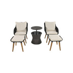Five Piece Black and Beige Wicker Upholstered Cushions Two Person Seating Group With Table
