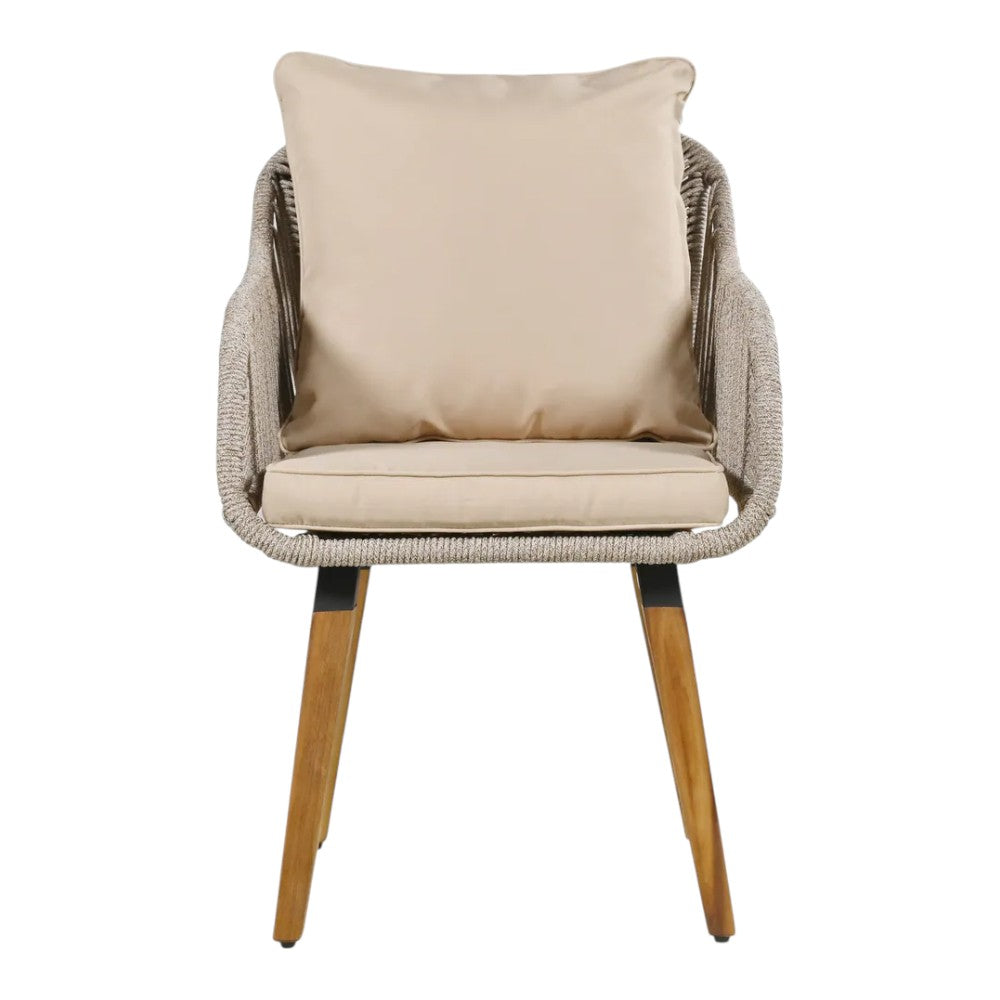 Five Piece Light Gray and Tan Wicker Upholstered Cushions Two Person Seating Group With Table