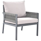 Four Piece Gray Metal Upholstered Cushions Sofa Seating Group With Table