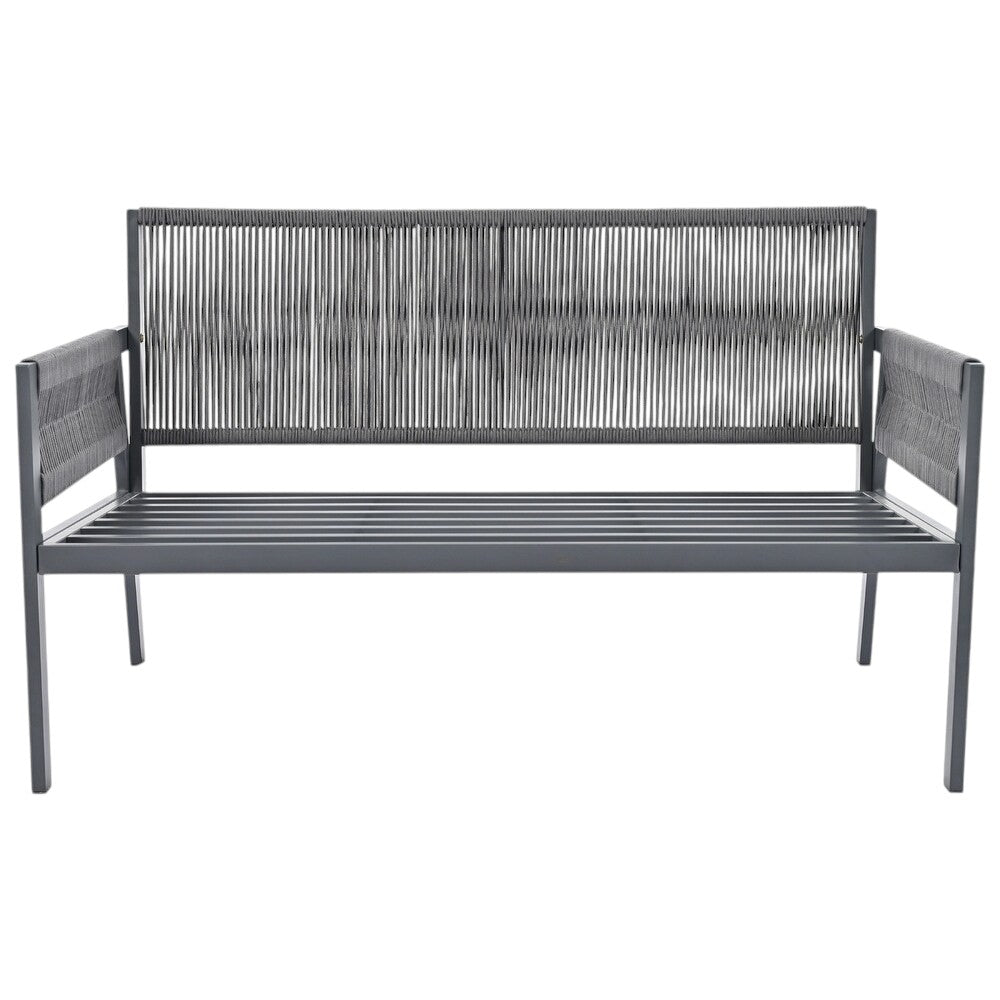 Four Piece Gray Metal Upholstered Cushions Sofa Seating Group With Table