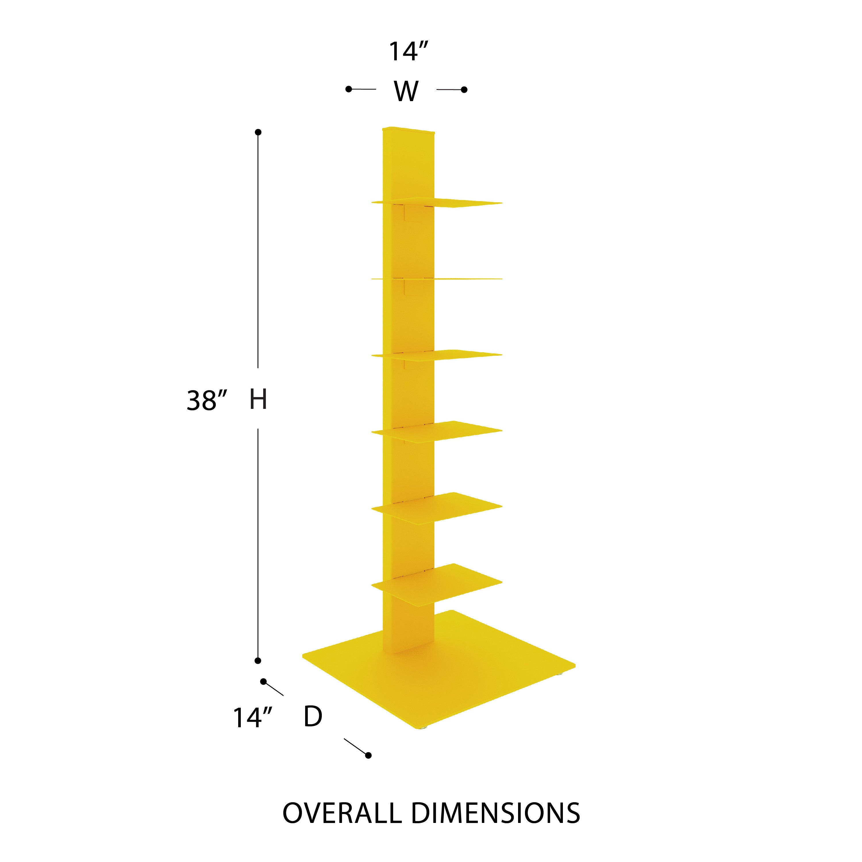 38" Yellow Metal Six Shelf Modern Tower Bookcase