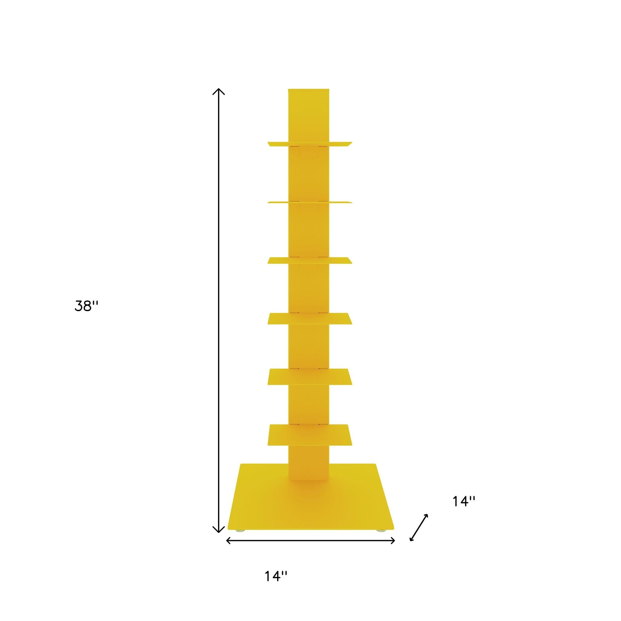 38" Yellow Metal Six Shelf Modern Tower Bookcase