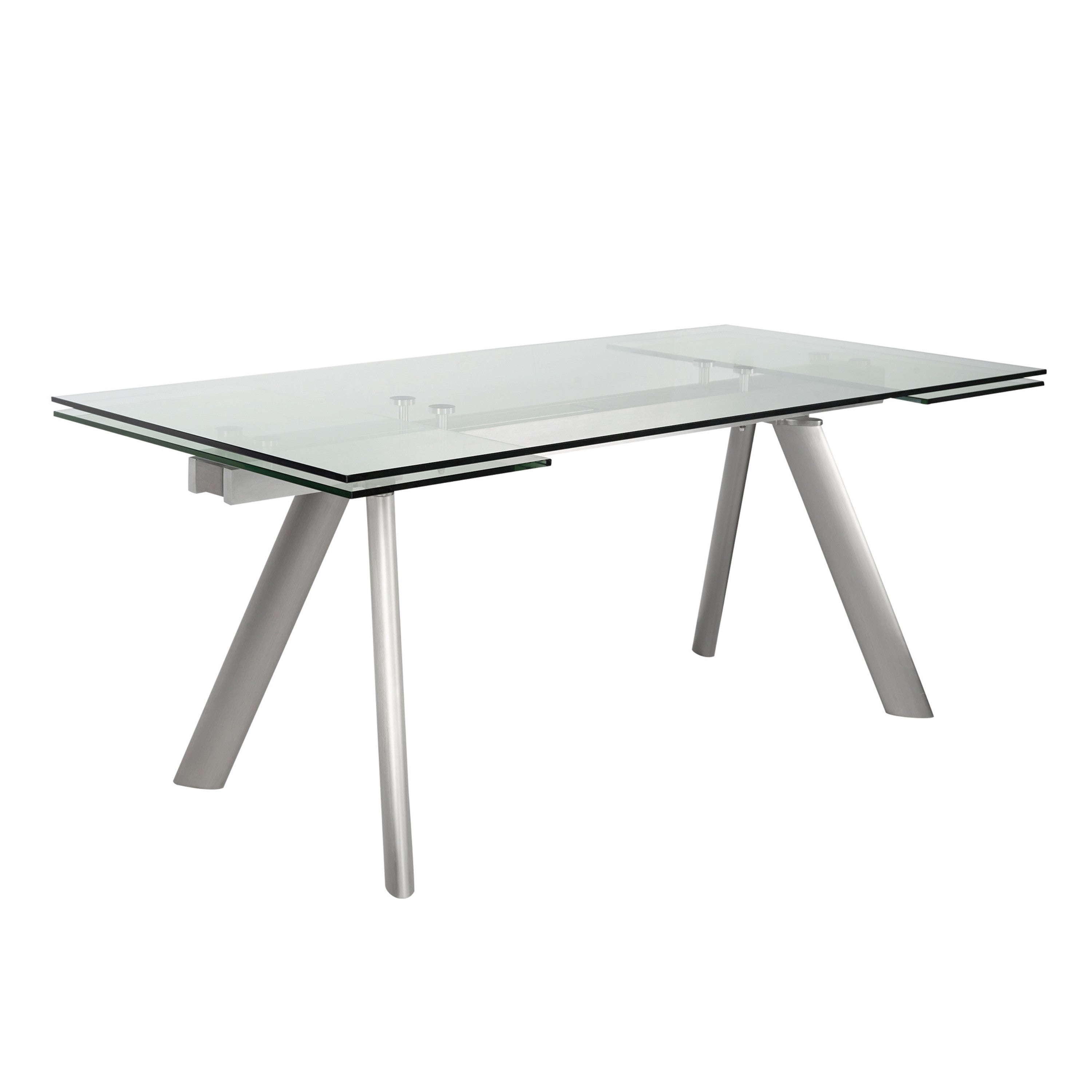 103" Clear and Silver Glass and Steel Extendable Dining Table
