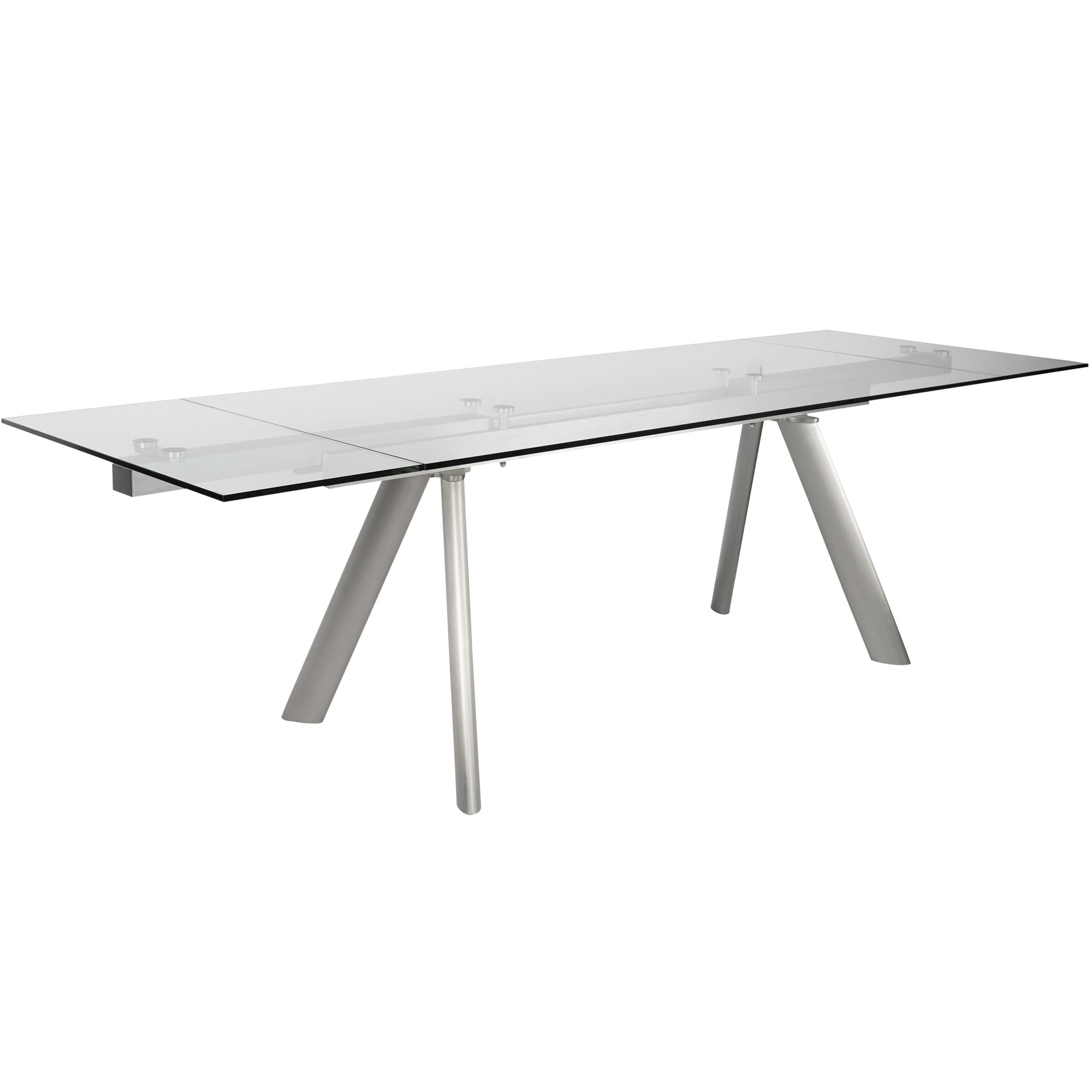 103" Clear and Silver Glass and Steel Extendable Dining Table