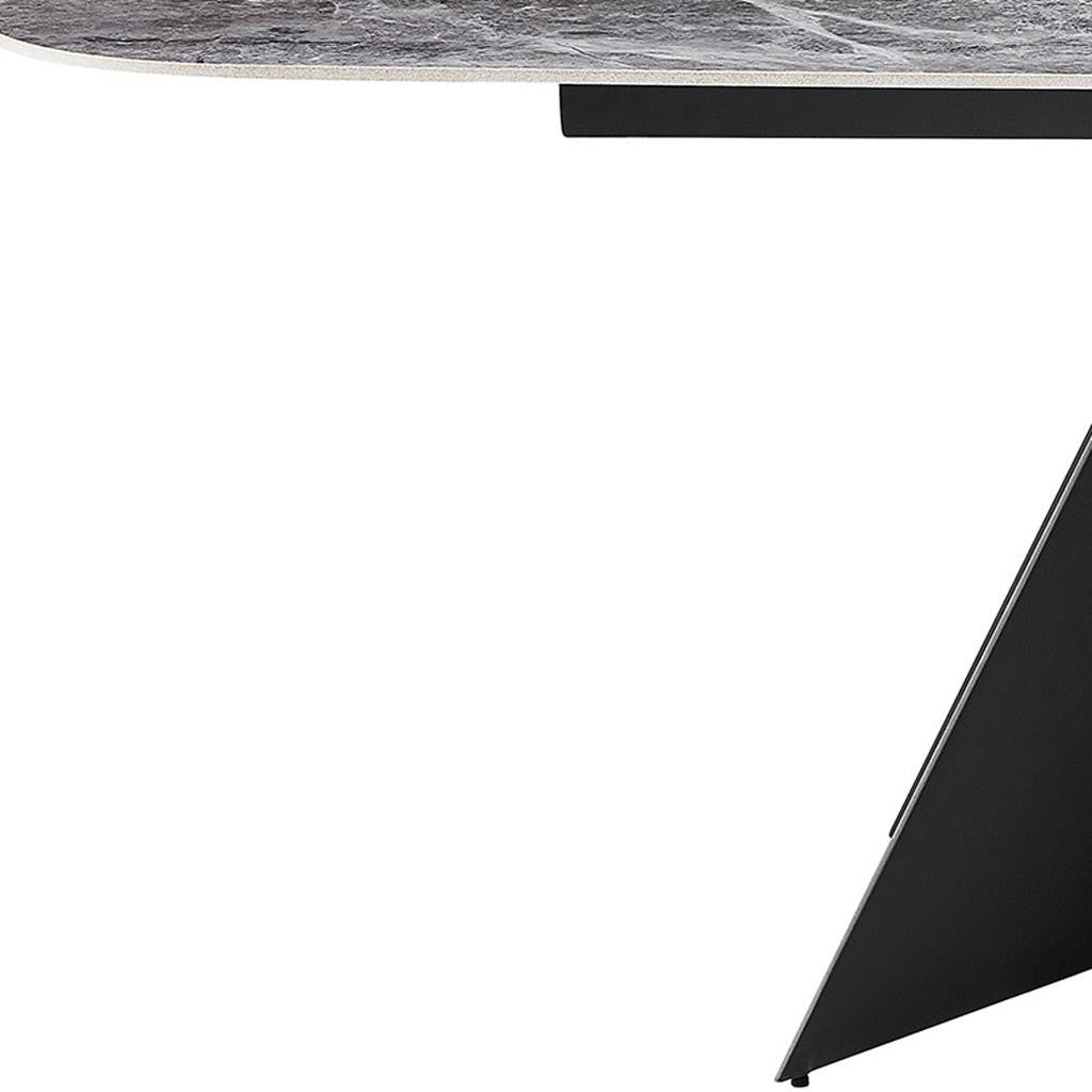 94" Gray and Black Faux Marble Ceramic and Steel Double Pedestal Base Dining Table