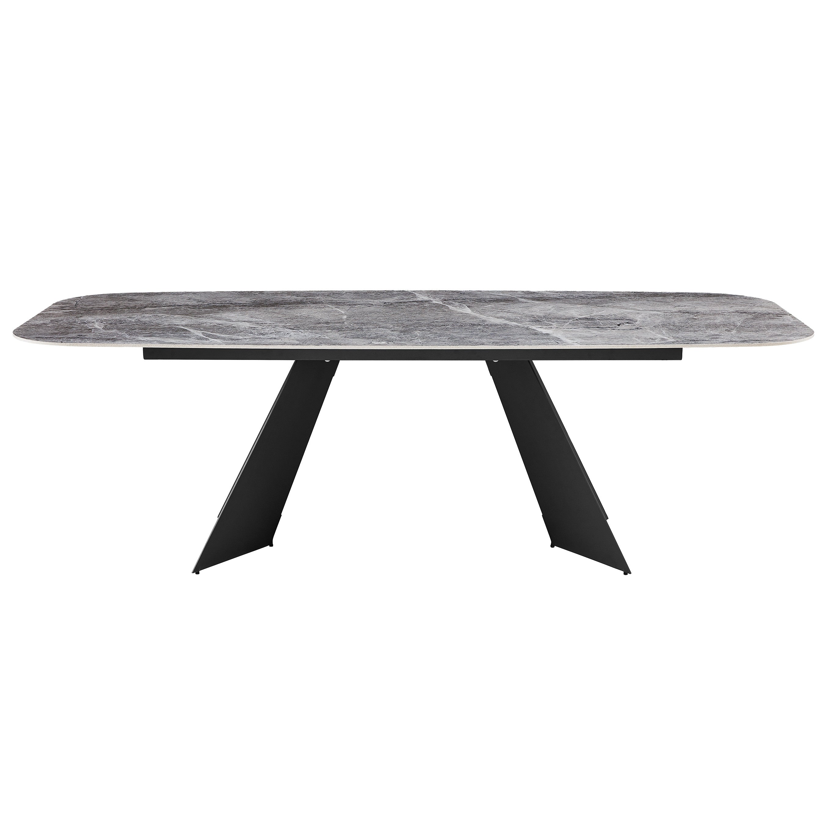 94" Gray and Black Faux Marble Ceramic and Steel Double Pedestal Base Dining Table
