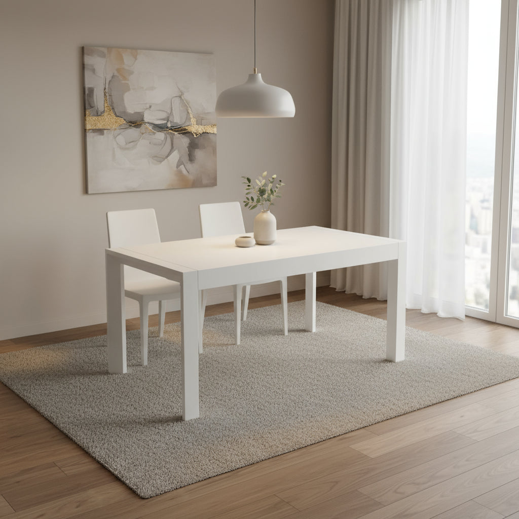 63" White Wood Dining Table