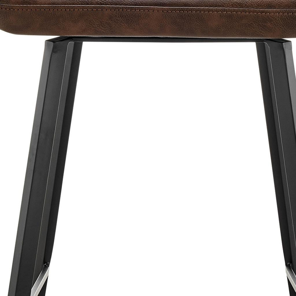 30" Ivory Brown And Black Boucle Faux Leather And Steel Bar Height Swivel Bar Chair