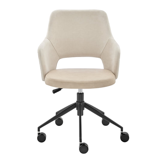 Beige Ivory and Black Adjustable Height Swivel Rolling Office Chair