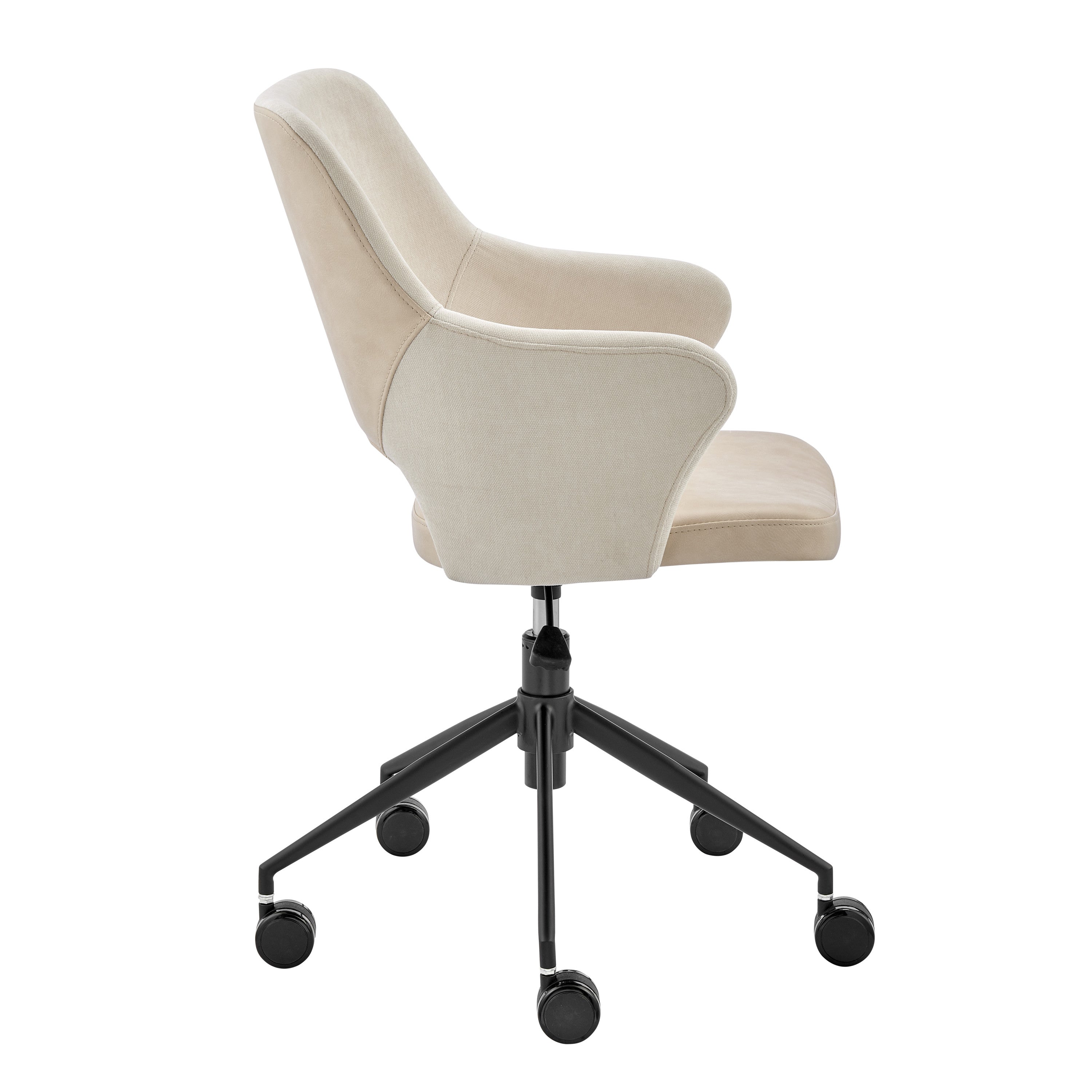 Beige Ivory and Black Adjustable Height Swivel Rolling Office Chair