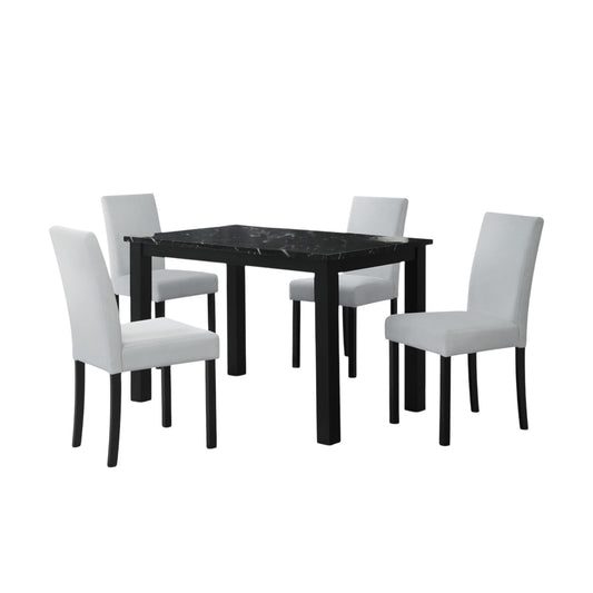 Five Piece Black Faux Marble Dining Set with Four Chairs