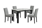 Five Piece White and Black Faux Marble Dining Set with Four Chairs